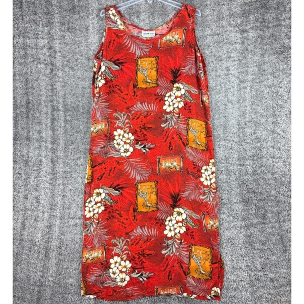 California Krush Women's 1X Red Safari Rayon Maxi Dress Giraffe Zebra Summer USA - Picture 3 of 16